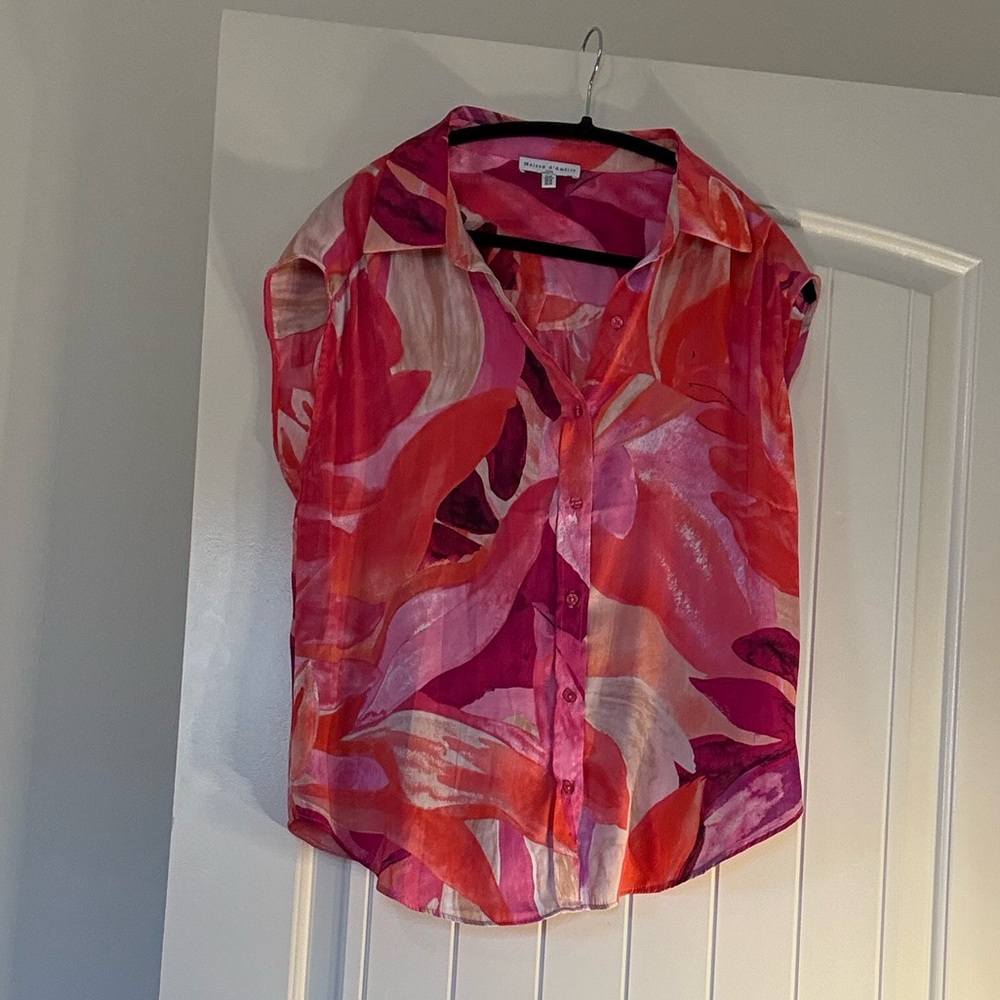 Pink and Red Maison d’Amelie Graphic Button Down Shirt